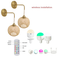 Lámparas de Pared a Pilas con Control Remoto, Lámparas de Pared de Ratán Boho Recargables, Iluminación Inalámbrica para Dormitorio o Casa de Campo