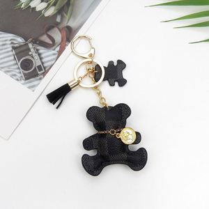 2025 Hot Sale Cartoon Teddy Bear Faux Leather Tassel Keychain Key Ring High Quality PU Leather Cute Bear Mini <b>Bag</b> Charm Keychain - Product Image 2