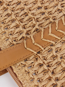 กระเป๋าโท้ทสานเชือกกระดาษฝรั่งเศสขนาดใหญ่เรียบง่าย ความจุเยอะ ซิปคู่ สายสะพายสองเส้น แฟชั่นสีพื้น ทันสมัย - Product Image 2