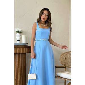 Robe de bal longue en satin bleu ciel avec ceinture, vente en gros - Product Image 4