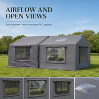 Tente de camping gonflable modulaire 8+8m² pour 6 à 12 personnes, tente pneumatique avec tissu Oxford 420D extensible, porte en maille et fenêtres transparentes en PVC