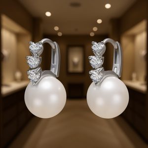 Orecchini a Cerchio E3800 in Oro Bianco con Perla Coltivata AAA, Forma Rotonda, Montatura a Griffe, Stile Classico da Donna per Matrimoni - Product Image 2