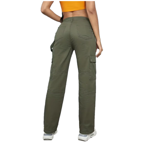 Pantalon cargo ample à jambe droite pour femmes, style décontracté, taille haute, multi-poches, tissu denim, pantalon d'été décontracté pour l'extérieur, fabriqué aux États-Unis - Product Image 2