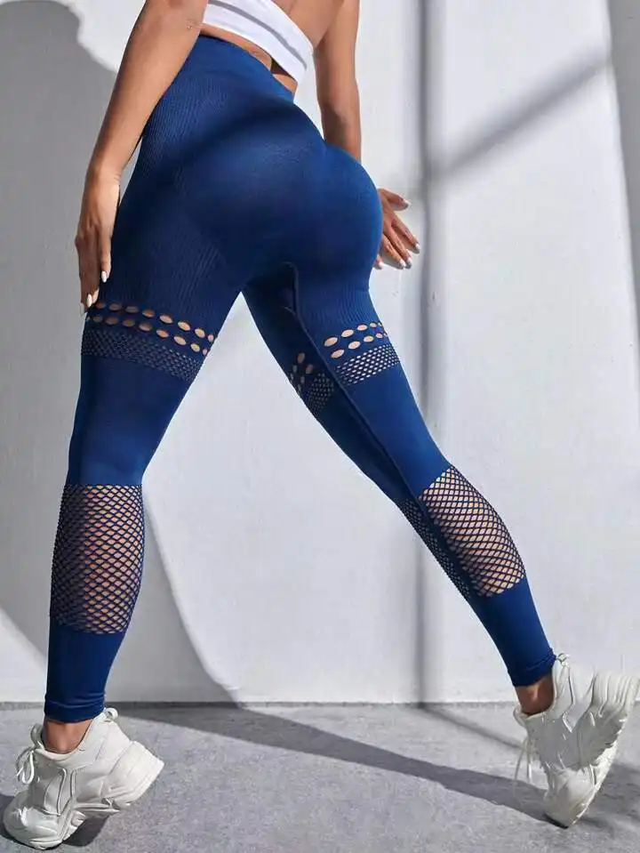 New Arrival Women Sports Sexy Hollow Seamless Leggings High Waist Tummy Control Breathable Quick Drying Yoga Pants