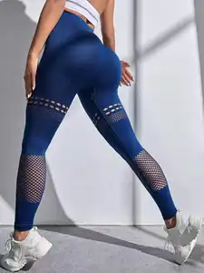 Nueva llegada mujeres deportes Sexy hueco sin costuras Leggings cintura alta Control de barriga transpirable secado rápido pantalones de Yoga