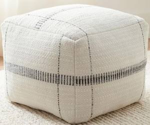 Pouf rond minimaliste en tissu de coton et de bambou, motif de feuillage artisanal, décoration murale mobile pour chambre à coucher, salon - Product Image 3