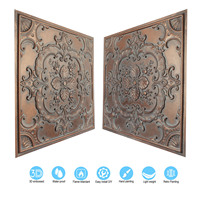 Tuiles de plafond décoratives en cuivre patiné, livraison incluse, 2x2 pieds, PVC carré 3D, étanches, ignifuges, design antique, garantie 1 an