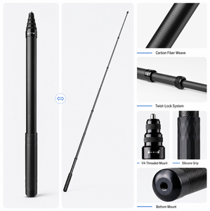 Perche télescopique en fibre de carbone 3m extensible, 44,5cm pliée, 289g légère, 7/9 sections, étanche, pour <span class=keywords><strong>selfie</strong></span> - Product Image 2