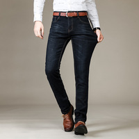 Nouveau jean tricoté pour homme 2024, coupe droite, décontracté et professionnel, en denim confortable, polyvalent pour le bureau, bleu foncé classique, automne