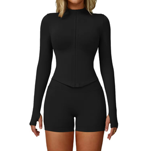 Fermeture éclair avant vestes serrées Yoga costume minceur Sport <span class=keywords><strong>tenue</strong></span> femmes 3 pièces <span class=keywords><strong>course</strong></span> exercice Fitness Yoga ensembles - Product Image 6