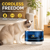 Fontaine à eau pour chat sans fil 2,5 L avec capteur radar, distributeur d'eau fraîche, bol à boire d'intérieur en ABS