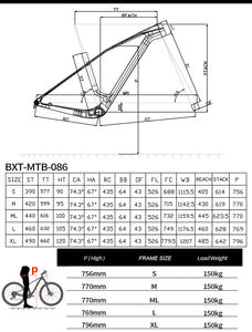 Cadre de vélo de montagne VTT en fibre de carbone BXT MTB-086 29er, nouveau, Hardtail, 1100g, frein à disque, UDH Boost, Vertical Compliance - Product Image 2
