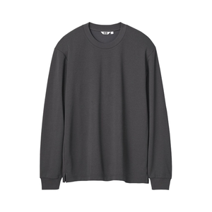 Para hombres y mujeres <span class=keywords><strong>AIRism</strong></span> algodón mezcla cuello redondo manga larga Camiseta 220g sólido suelto ajuste Casual tejido - Product Image 1