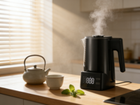 Bouilloire électrique 1,7 L avec contrôle de température par écran tactile, modèle électronique, doublure intérieure en acier inoxydable à double paroi isolée