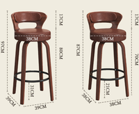 Chaise de bar moderne en bois massif rembourrée avec structure renforcée en métal, siège incurvé et dossier de soutien pour restaurant, pub, comptoir