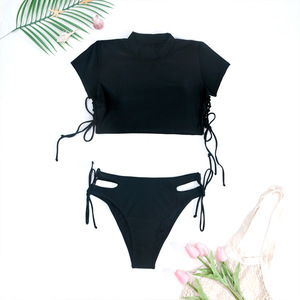 Maillot de bain <span class=keywords><strong>bikini</strong></span> personnalisé pour femmes t-shirt de style sportif couvrir maillot de bain de couleur contrastée ensemble de trois pièces <span class=keywords><strong>Bikini</strong></span> - Product Image 2