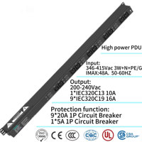 Série KAILES (KLS) 48A PDU avec disjoncteur individuel 20A, triphasé AC 346-415V 9C19+1C13 pour l'exploitation minière