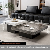 Table basse électrique minimaliste italienne en ardoise, cadre en bois, sensation de luxe léger, haut de gamme, idéale pour les petits salons, carrée