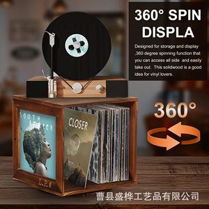 Estante Giratorio de Madera para Discos de Vinilo, Exhibidor de CD, Organizador de Escritorio para el Hogar, Multiusos, de Una Sola Capa, Madera Sólida - Product Image 2