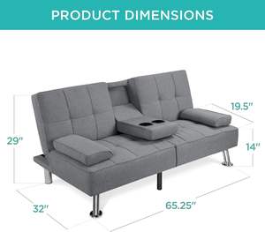 Canapé-lit futon moderne en lin pliable et inclinable pour appartement ou dortoir avec accoudoirs amovibles, <span class=keywords><strong>2</strong></span> porte-gobelets, 3 places, gris - Product Image 3