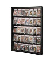 Vitrine murale noire verrouillable pour cartes de sport, 35 emplacements, en bois massif, avec porte en acrylique