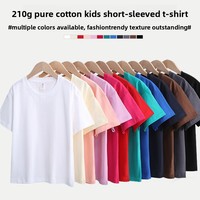 ODM/OEM Klantgericht Zomer 210g Zuiver Katoen Unisex Kinderen Korte Mouw Ademend T-Shirt Effen Kleur Hals Veelzijdig Klasuniform