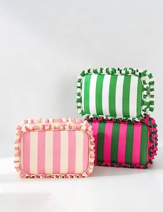 Bolsa de Aseo de Poliéster de Alta Gama con Rayas y Volantes, Bolsa de Almacenamiento de Cosméticos Portátil para Mujer - Product Image 2