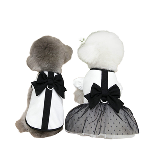 ชุดเดรสแมวและสุนัขติดโบว์สีดำและสีขาวแบบทันสมัยเสื้อกั๊กและกระโปรงฤดูหนาวน่ารักทำจากโพลีเอสเตอร์สำหรับใช้ในฤดูร้อน - Product Image 1