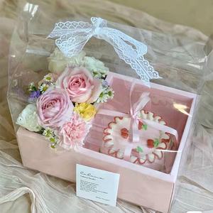 Dapat didaur ulang kertas kraft transparan persegi panjang bening kotak kue bunga transparan warna-warni kertas bunga membawa pegangan kotak kue - Product Image 2