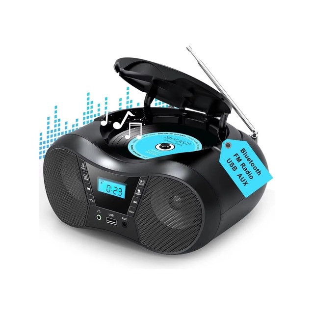 Portable Stereo CD Boombox with AM FM Radio and BT Works As a Portable BT Speaker and a CD Player Boombox Device
