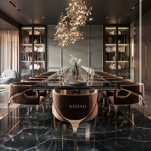 Bàn ăn nhà hàng cao cấp, thiết kế Ý, đặt làm riêng, sang trọng, mặt bàn đá cẩm thạch đen, 12-14 chỗ ngồi, dành cho biệt thự. - Product Image 4