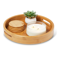 Plateau rond décoratif personnalisé de table à thé et à café d'hôtel Plateau de service en bambou avec poignées pour rayons de service en bois de restaurant