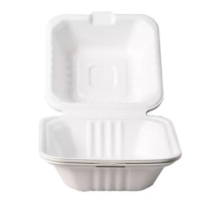 Boîte à hamburger en bagasse 100 % biodégradable, contenant alimentaire jetable, sans PFAS, avec couvercle, marque <span class=keywords><strong>Timeco</strong></span> - Product Image 1