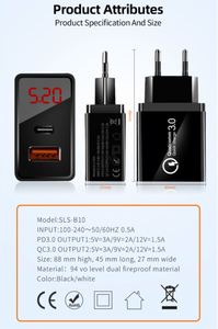 อะแดปเตอร์ชาร์จเร็วแบบ Dual PD + USB พร้อมหน้าจอดิจิตอล รองรับ PD QC3.0 สำหรับชาร์จโทรศัพท์มือถือ iPhone Samsung - Product Image 6