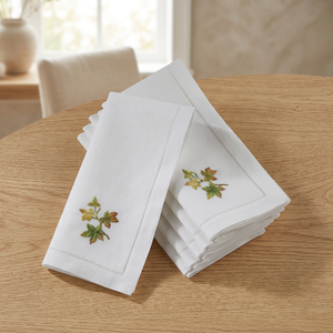 Serviettes en lin brodées carrées, 1 pièce, motif feuilles blanches, faites à la main, classiques, durables, 60x60cm, décoration de table - Product Image 1