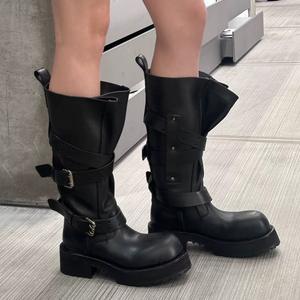 Bottes de travail YX Paris <span class=keywords><strong>Venom</strong></span> pour femme, modèle 2025, hiver, imperméables, hauteur genou, style rétro moto, à bout large, couleur foncée - Product Image 6
