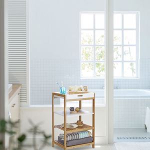 Modern Multifunctional Easy Assembly Home <b>Organizer</b> Space-Saving 4 Tier Bamboo Bathroom <b>Shelves</b> Ladder <b>Shelf</b> with Removable Tray - Product Image 6