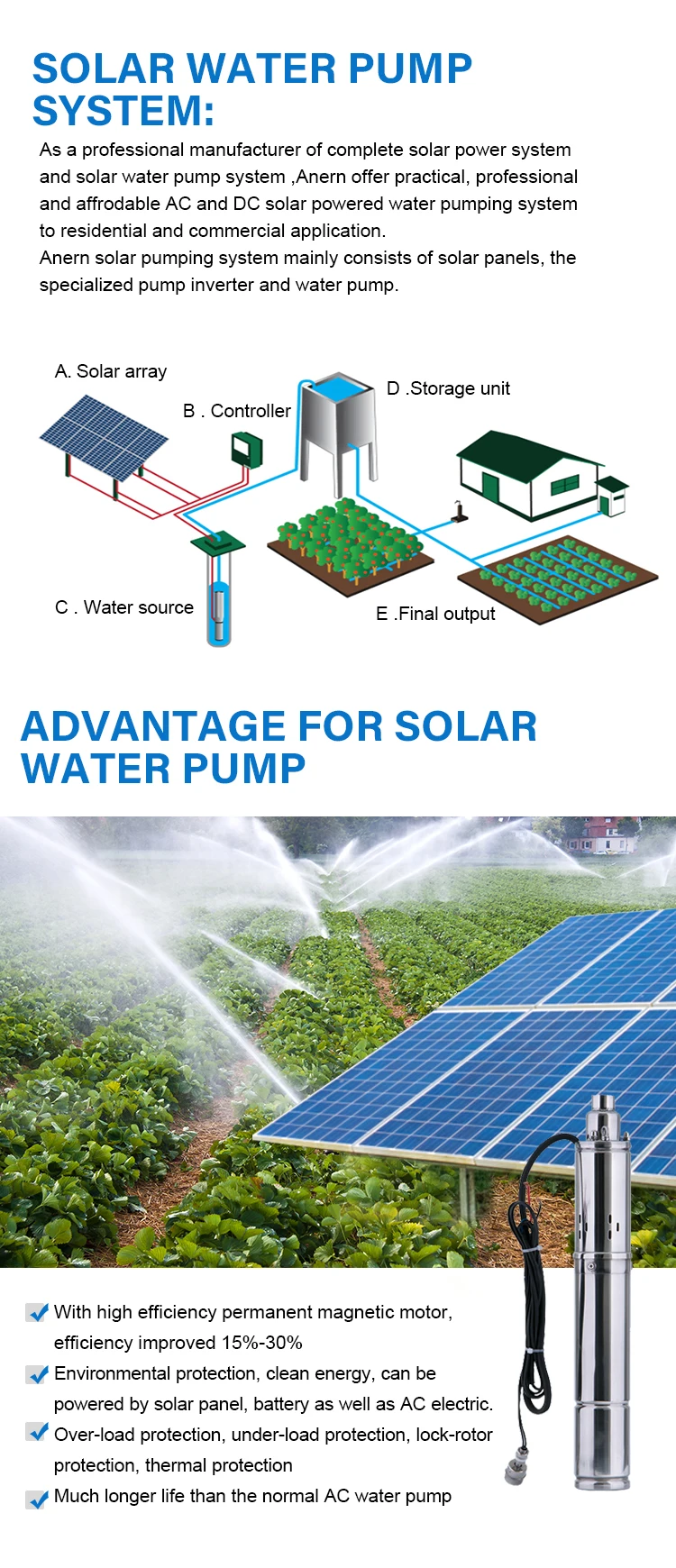Deep Well Submersible Dc Solar Water Pump System 1Hp 2Hp 3Hp With 3 Years Warranty Eco Friendly - Solar Water Pumb - 2