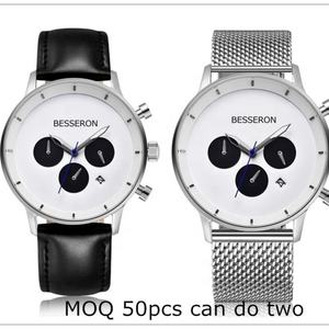 Relojes de Lujo Minimalistas con Grabado, 100 Piezas, Marca Privada, Cronógrafo, Cristal de Cuarzo, Acero Inoxidable, para Hombre, 43mm, Correa de Cocodrilo - Product Image 2