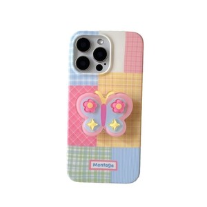 เคสโทรศัพท์ลายสก็อตสีสันสดใส พร้อมขาตั้งรูปผีเสื้อ ป้องกันสองชั้น สำหรับ iPhone 17 Pro Max 16 15 14 สำหรับสาวๆ - Product Image 5