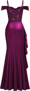 Abito da damigella d'onore/festa Miusol da donna, sexy, con spalle scoperte, in cashmere con paillettes, lunghezza al pavimento, silhouette a tubino, ad asciugatura rapida - Product Image 5