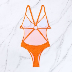 Maillot de bain deux pièces personnalisé par le fabricant, couleur unie, tissu brillant, Spandex/Polyester, séchage rapide, soutien-gorge push-up, string en V, asymétrique à une épaule - Product Image 4