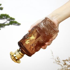 Bouteille <span class=keywords><strong>de</strong></span> vin en verre vide <span class=keywords><strong>de</strong></span> 500 ml, style chinois créatif, gaufrée, adaptée à la vodka, au brandy, au rhum, au whisky, au <span class=keywords><strong>gin</strong></span> - Product Image 4