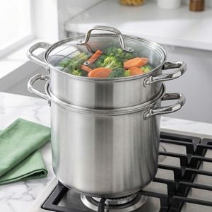 Casserole à <span class=keywords><strong>couscous</strong></span> en acier inoxydable, marmite de cuisson à 2 niveaux avec cuiseur vapeur - Product Image 1