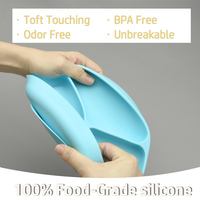 Assiette à ventouse pour bébé, en silicone incassable, de qualité alimentaire, sans BPA, ronde, à 3 compartiments, antidérapante, pour l'alimentation des tout-petits