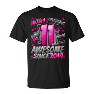 Camiseta de cumpleaños estilo cómico para niña de 11 años, negra, talla pequeña, diseño impresionante desde 2014 - Product Image 1