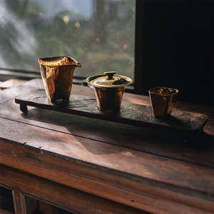Retro rock-patterned <b>teacup</b> holder coaster, household bamboo heat-insulating tea tray, Kung Fu tea ceremony accessories - Product Image 1