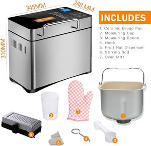 Macchina del Pane Elettrica da 1 kg in Acciaio Inossidabile con Display a LED e 25 Programmi di Cottura Intelligenti per Uso Domestico - Product Image 6