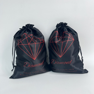 Sac à cordon en satin noir de luxe avec logo personnalisé imprimé, sac anti-poussière en satin pour vêtements streetwear et emballage de chaussures - Product Image 6