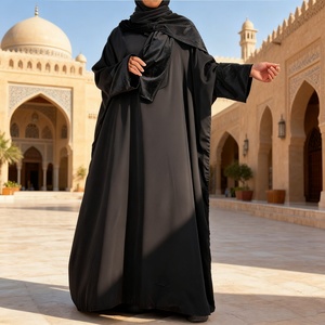 2025 New Muslim Closed Abaya - Nida Fabric with Velvet Cuff & Back Button, Comes with <b>Matching</b> Hijab for Daily/Prayer 6889# - Product Image 3